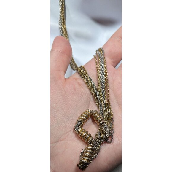 Vintage Brutalist Chain And Coil Beaded Silver And Gold Tone Necklace - Picture 4 of 6